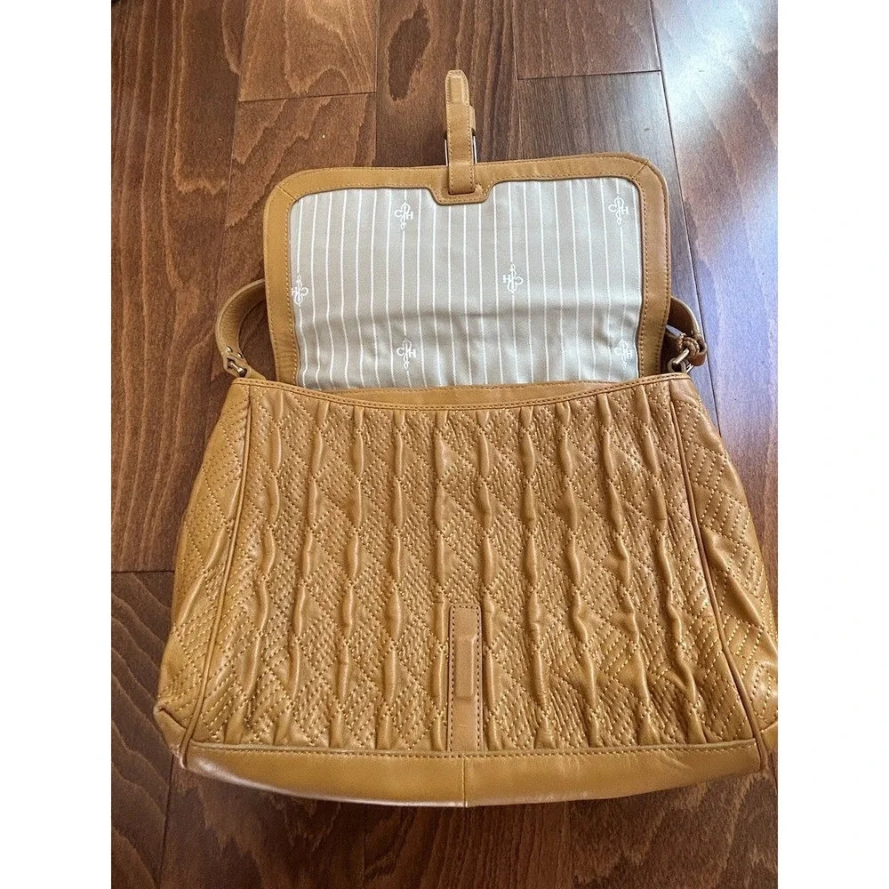 Cole Haan Leather‎ Tan Large Shoulder Purse Pockets Embroidered